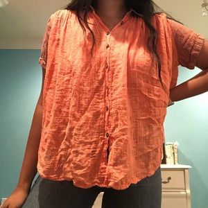Free People soft loose orange collared top